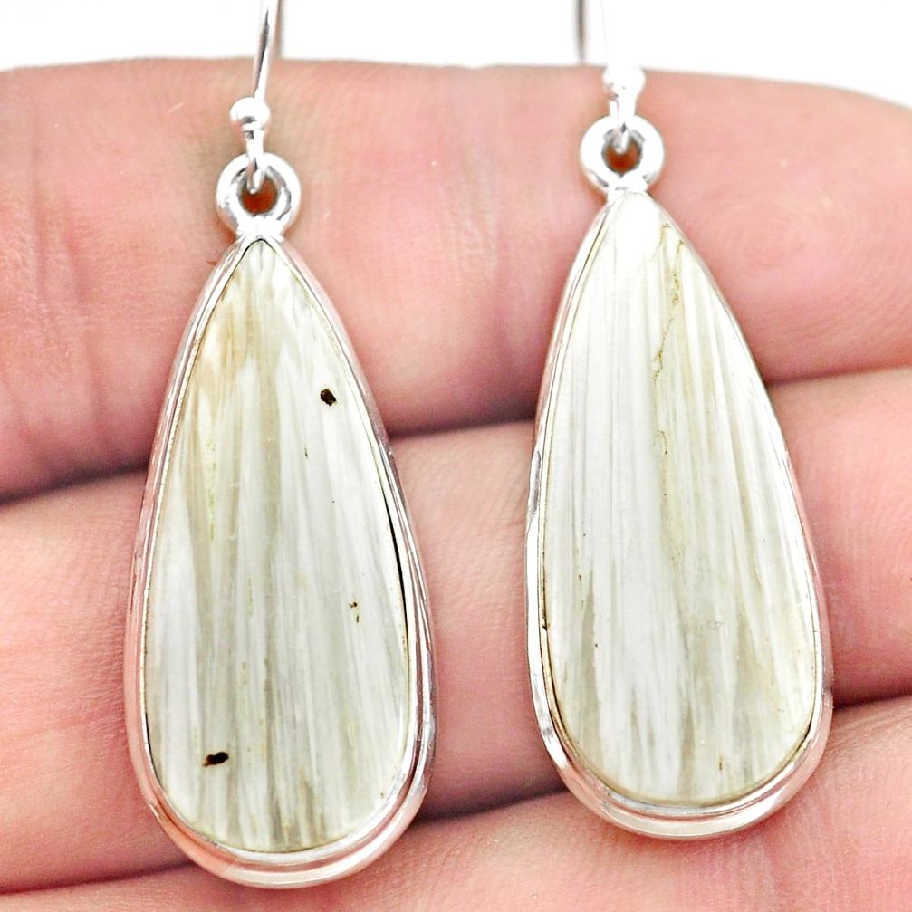 24.38cts natural white scolecite high vibration crystal silver earrings p72723