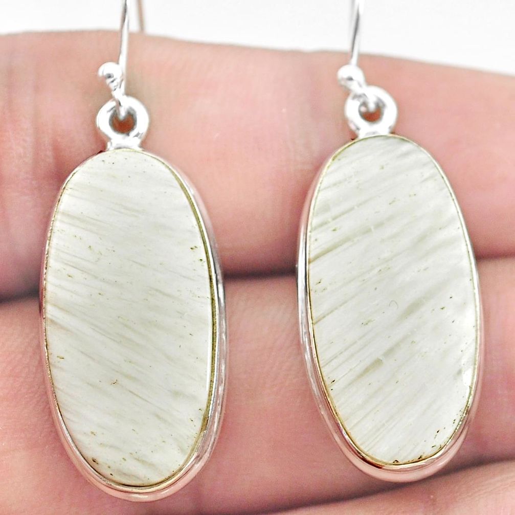 20.07cts natural white scolecite high vibration crystal silver earrings p72724