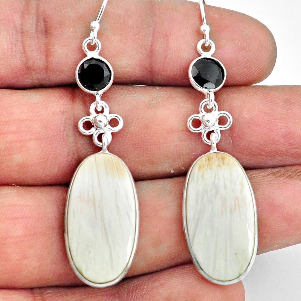 18.39cts natural white scolecite high vibration crystal silver earrings p78672