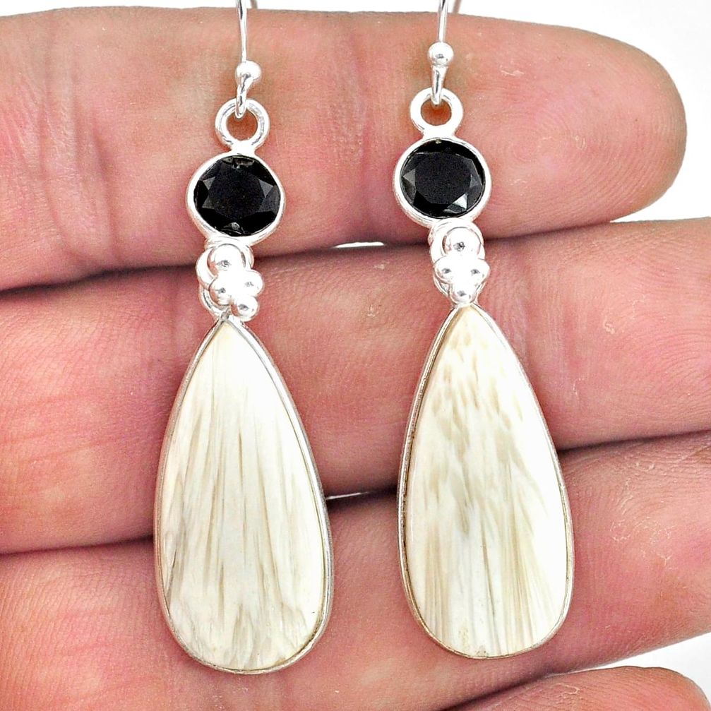 18.39cts natural white scolecite high vibration crystal silver earrings p78674