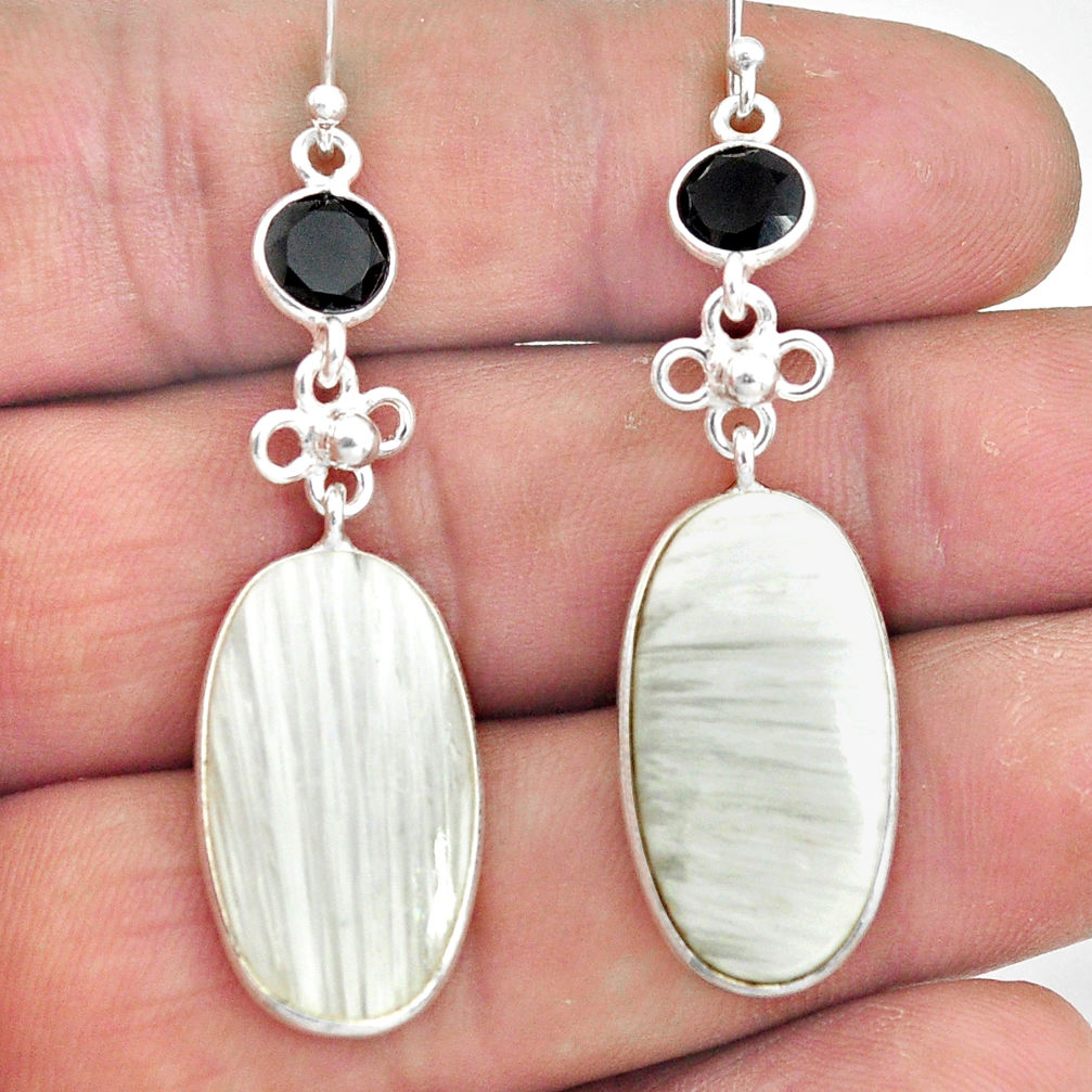 17.35cts natural white scolecite high vibration crystal silver earrings p78675