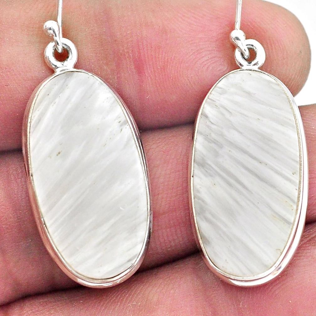 19.23cts natural white scolecite high vibration crystal silver earrings p88692