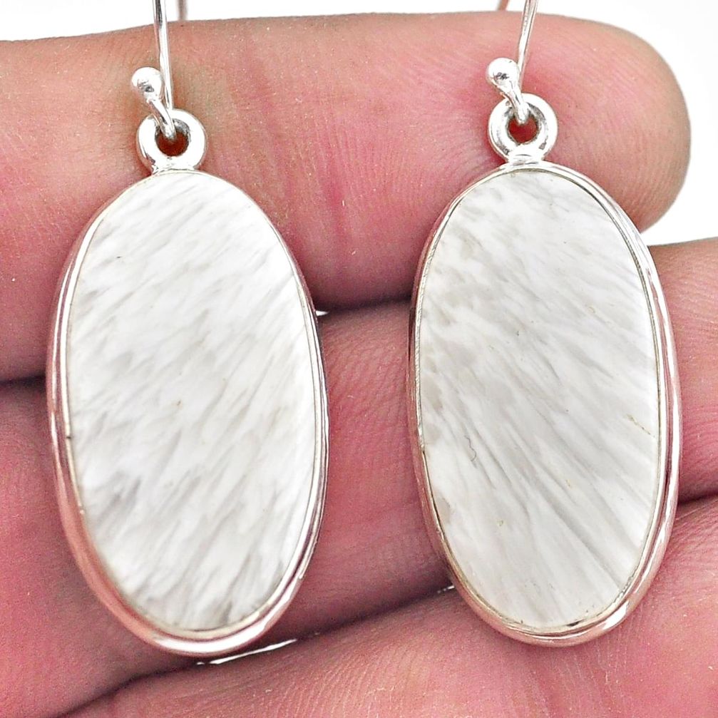 20.65cts natural white scolecite high vibration crystal silver earrings p88693