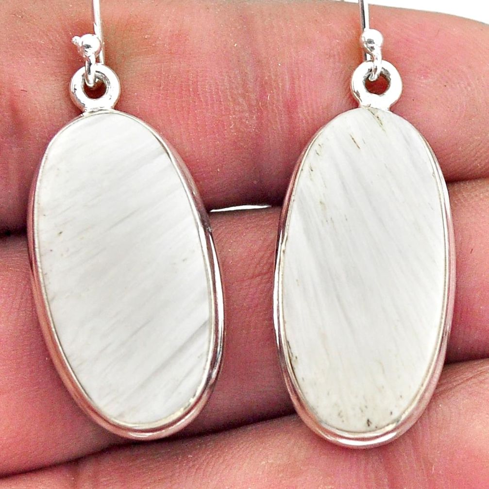 19.72cts natural white scolecite high vibration crystal silver earrings p88699