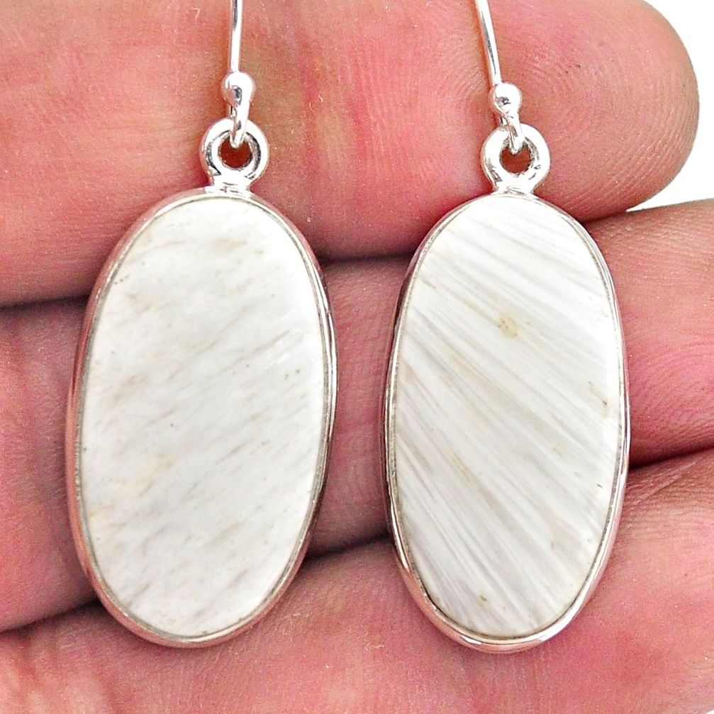 21.72cts natural white scolecite high vibration crystal silver earrings p88700