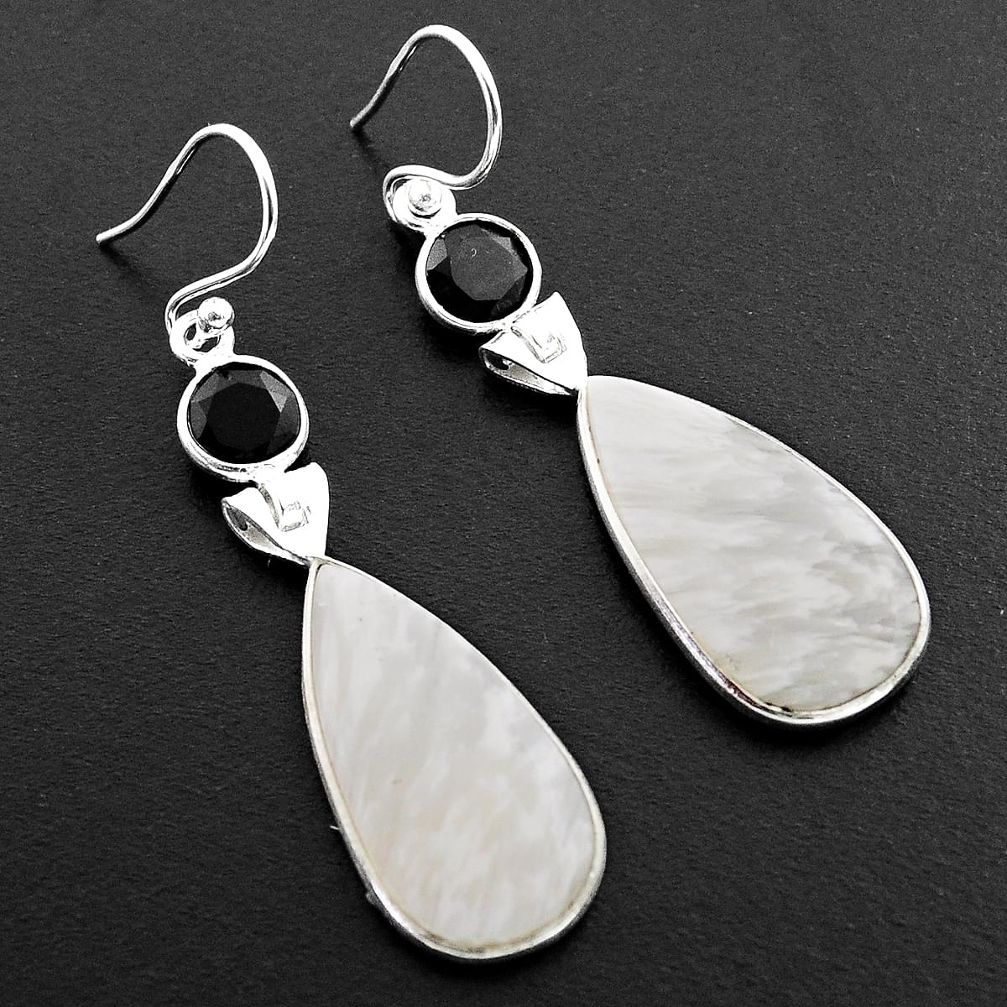 14.56cts natural white scolecite high vibration crystal silver earrings p88822