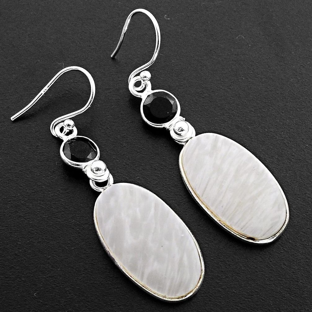 16.88cts natural white scolecite high vibration crystal silver earrings p88826