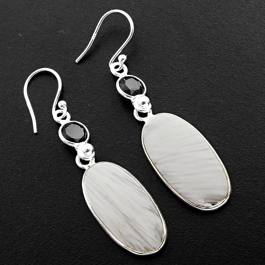 14.59cts natural white scolecite high vibration crystal silver earrings p88827