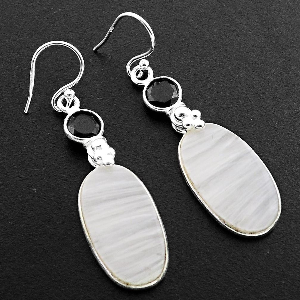 16.47cts natural white scolecite high vibration crystal silver earrings p88828