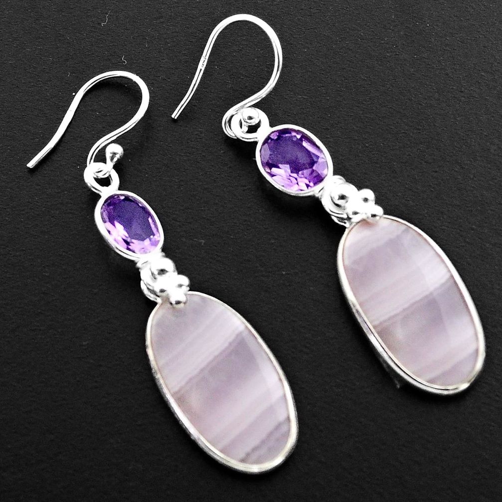 15.89cts natural white scolecite high vibration crystal silver earrings p88833