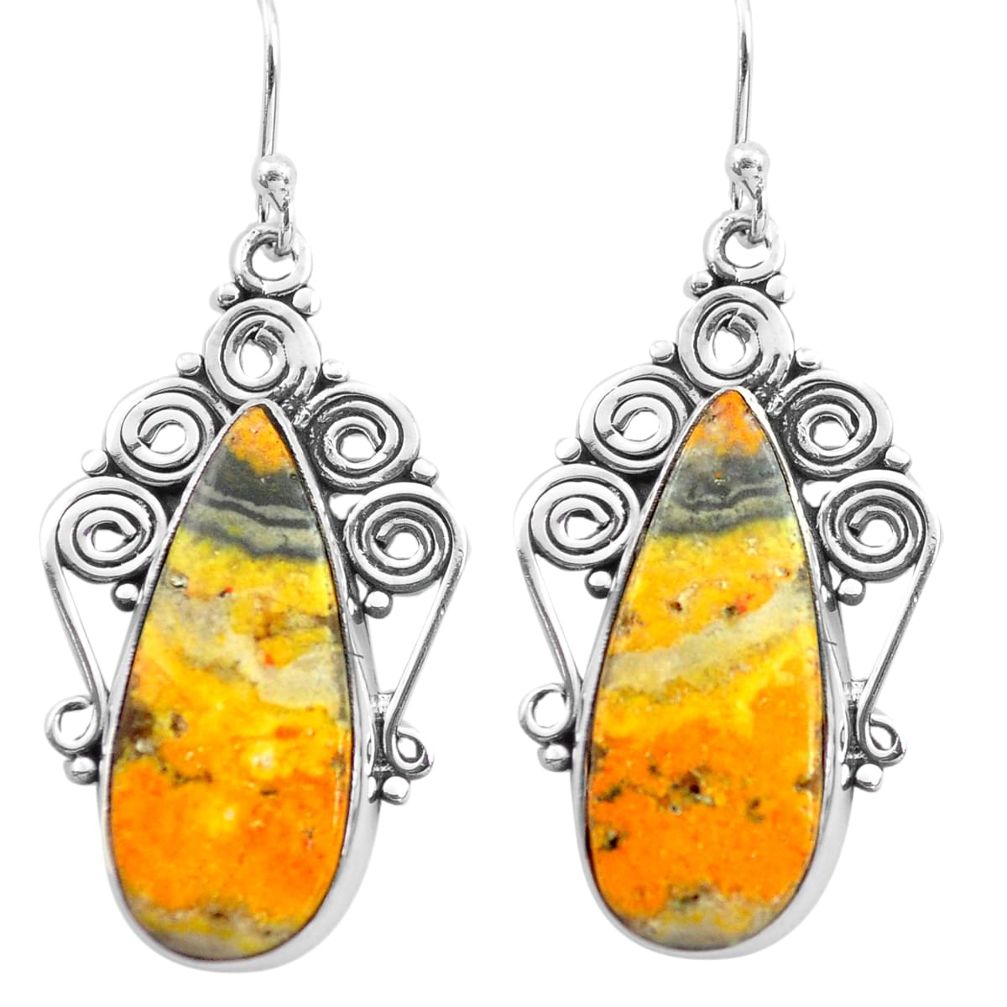 19.22cts natural yellow bumble bee australian jasper 925 silver earrings p72616