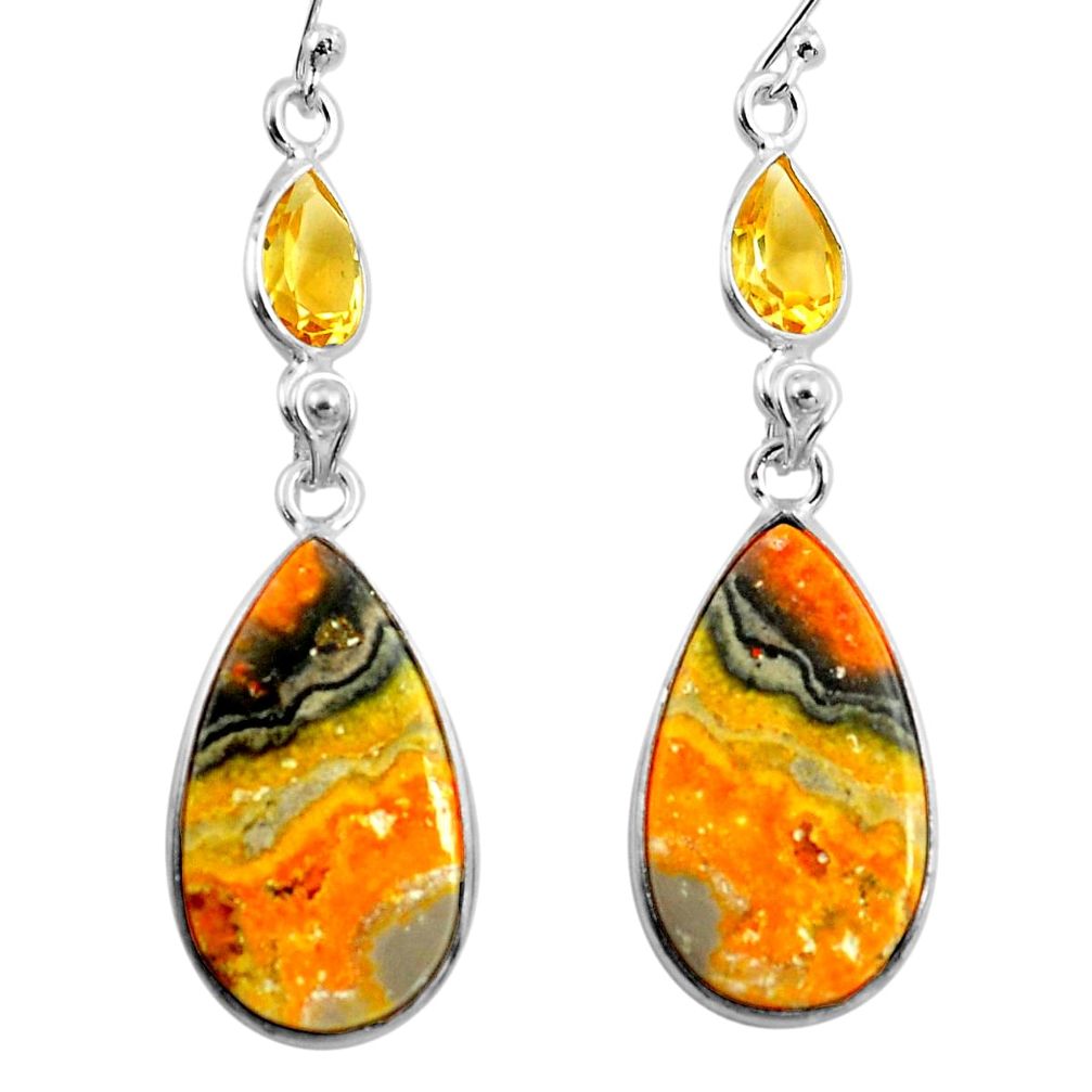 20.34cts natural yellow bumble bee australian jasper 925 silver earrings p78625