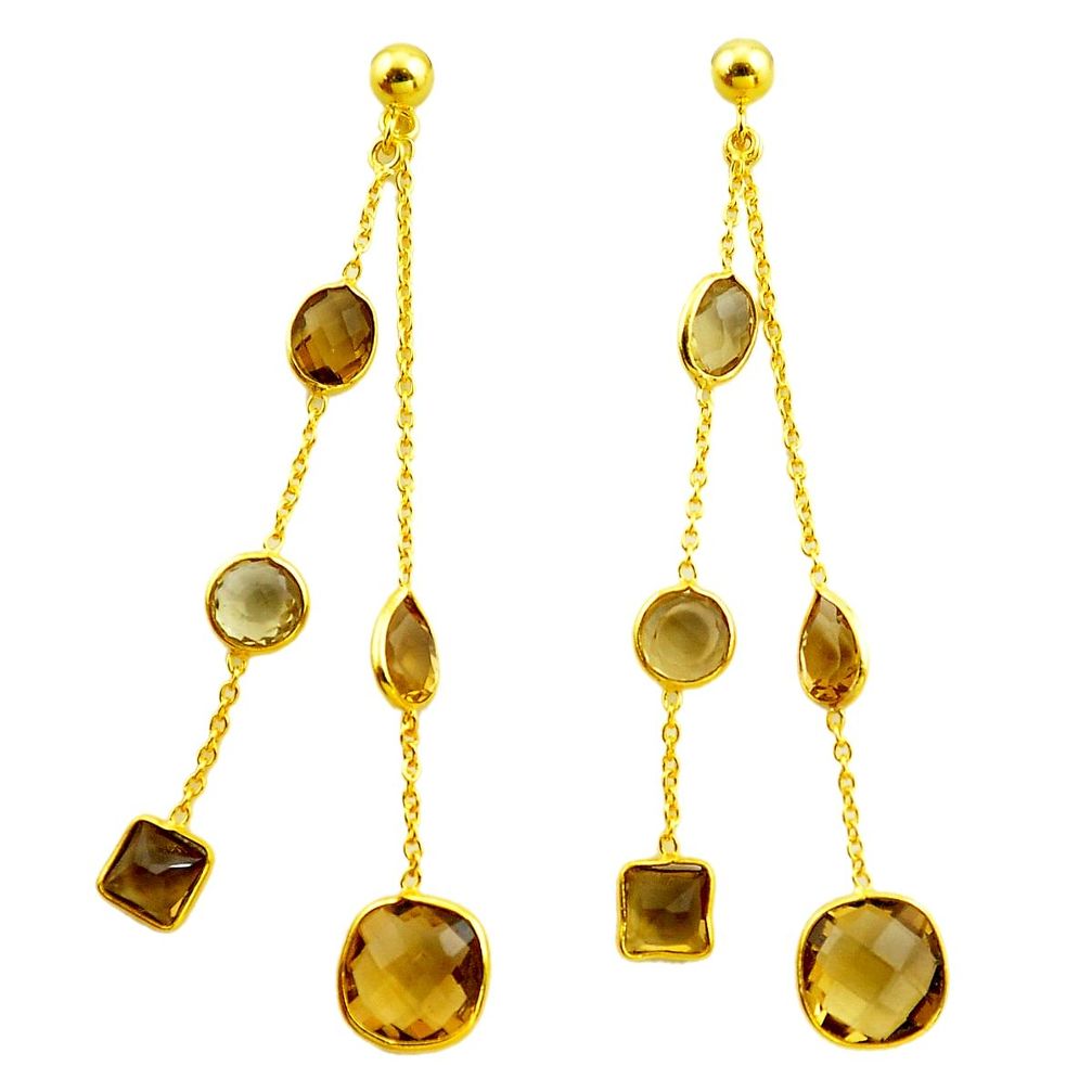 16.30cts natural yellow citrine 925 silver 14k gold chandelier earrings p87425