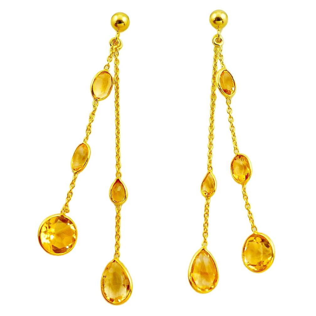 15.20cts natural yellow citrine 925 silver 14k gold chandelier earrings p87436