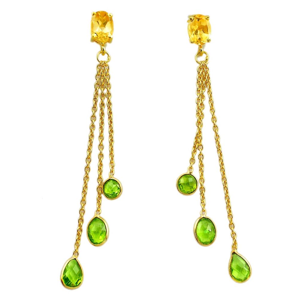 10.55cts natural yellow citrine 925 silver 14k gold chandelier earrings p87473