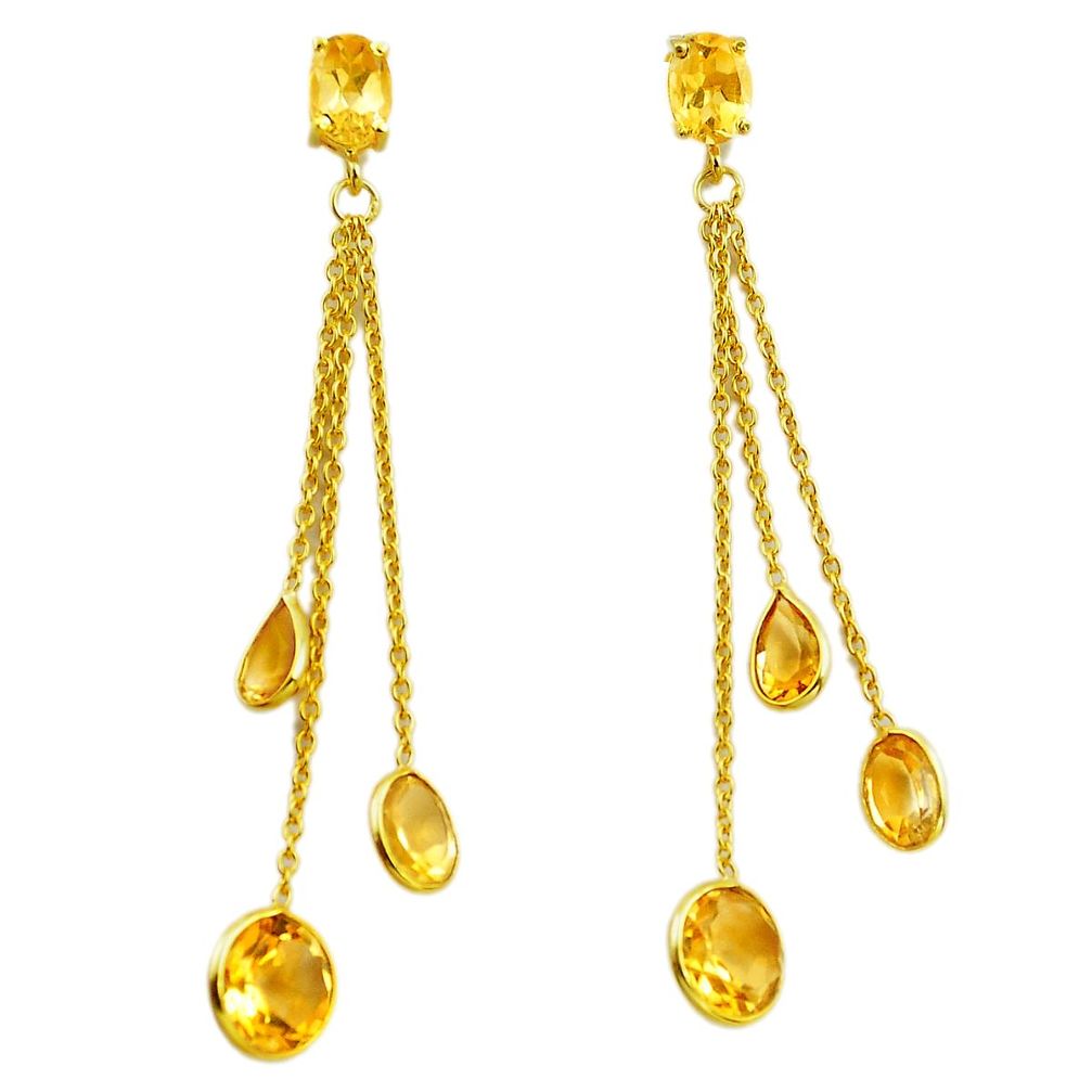 11.70cts natural yellow citrine 925 silver 14k gold chandelier earrings p87475