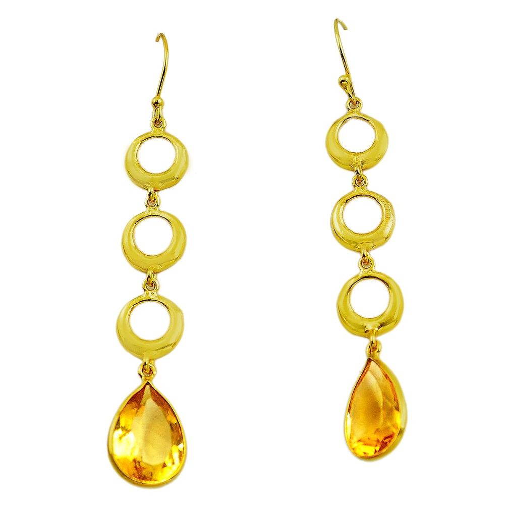 10.63cts natural yellow citrine 925 silver 14k gold dangle earrings p87318