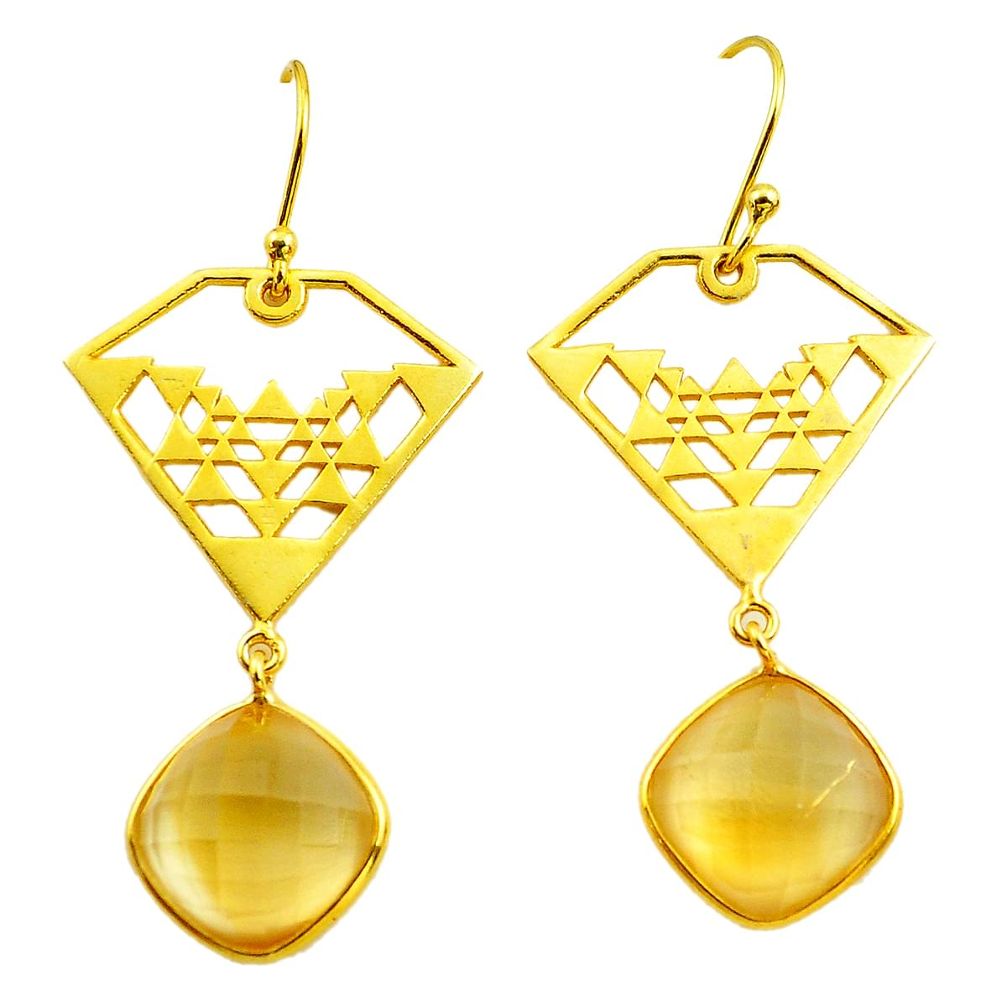 12.69cts natural yellow citrine 925 silver 14k gold dangle earrings p87419