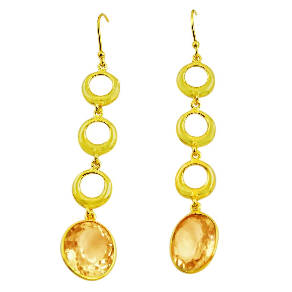 9.72cts natural yellow citrine 925 silver 14k gold dangle earrings p87492