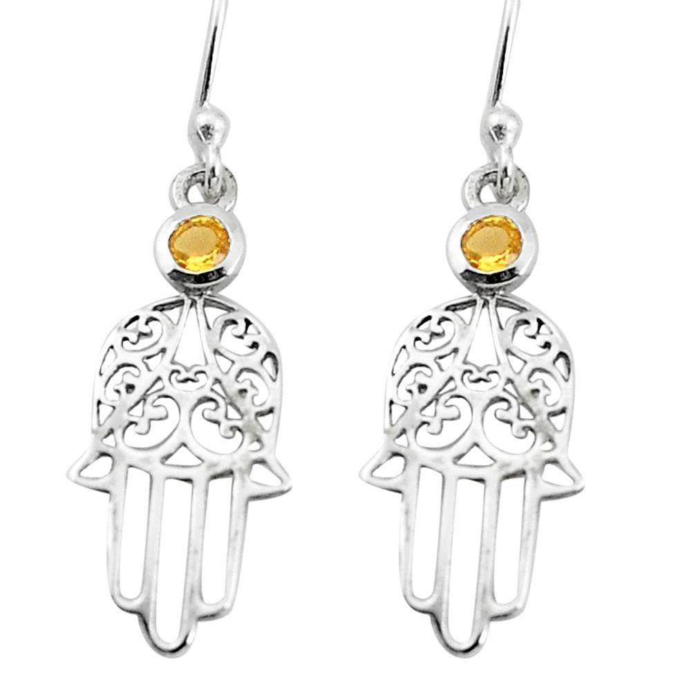 1.01cts natural yellow citrine 925 silver hand of god hamsa earrings p36822