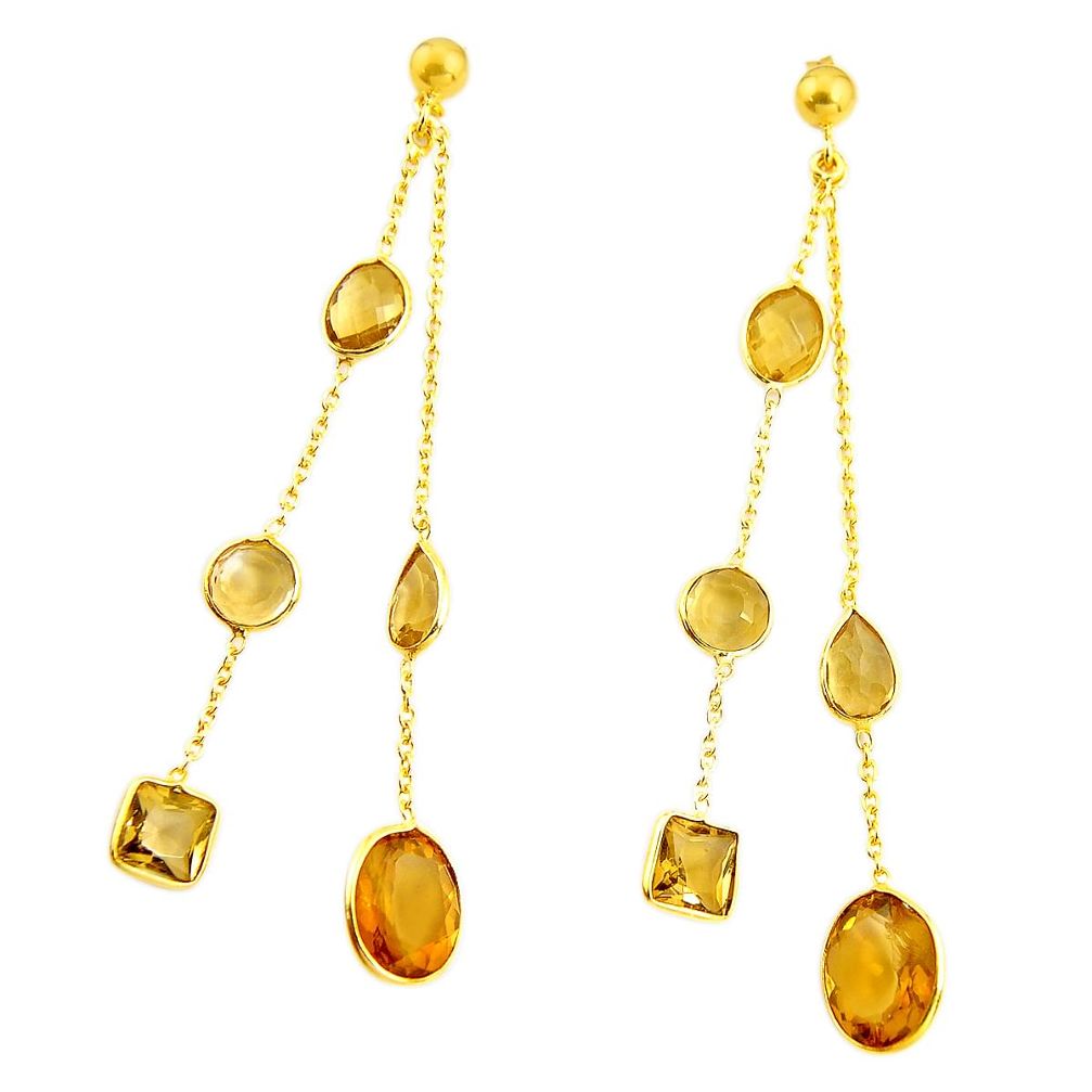 16.49cts natural yellow citrine 925 sterling silver 14k gold earrings p92830