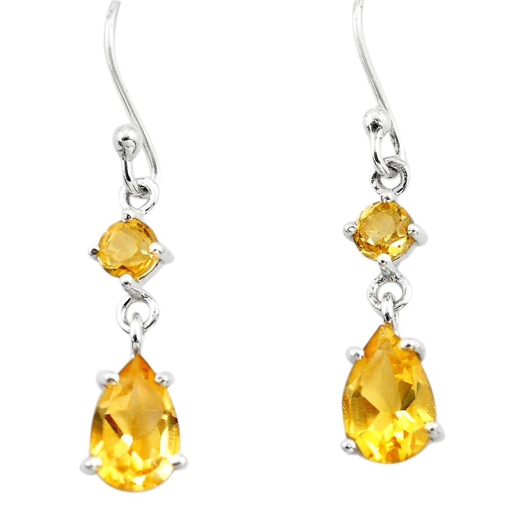 4.94cts natural yellow citrine 925 sterling silver dangle earrings p73525