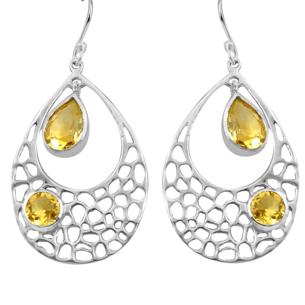 7.07cts natural yellow citrine 925 sterling silver dangle earrings p82131