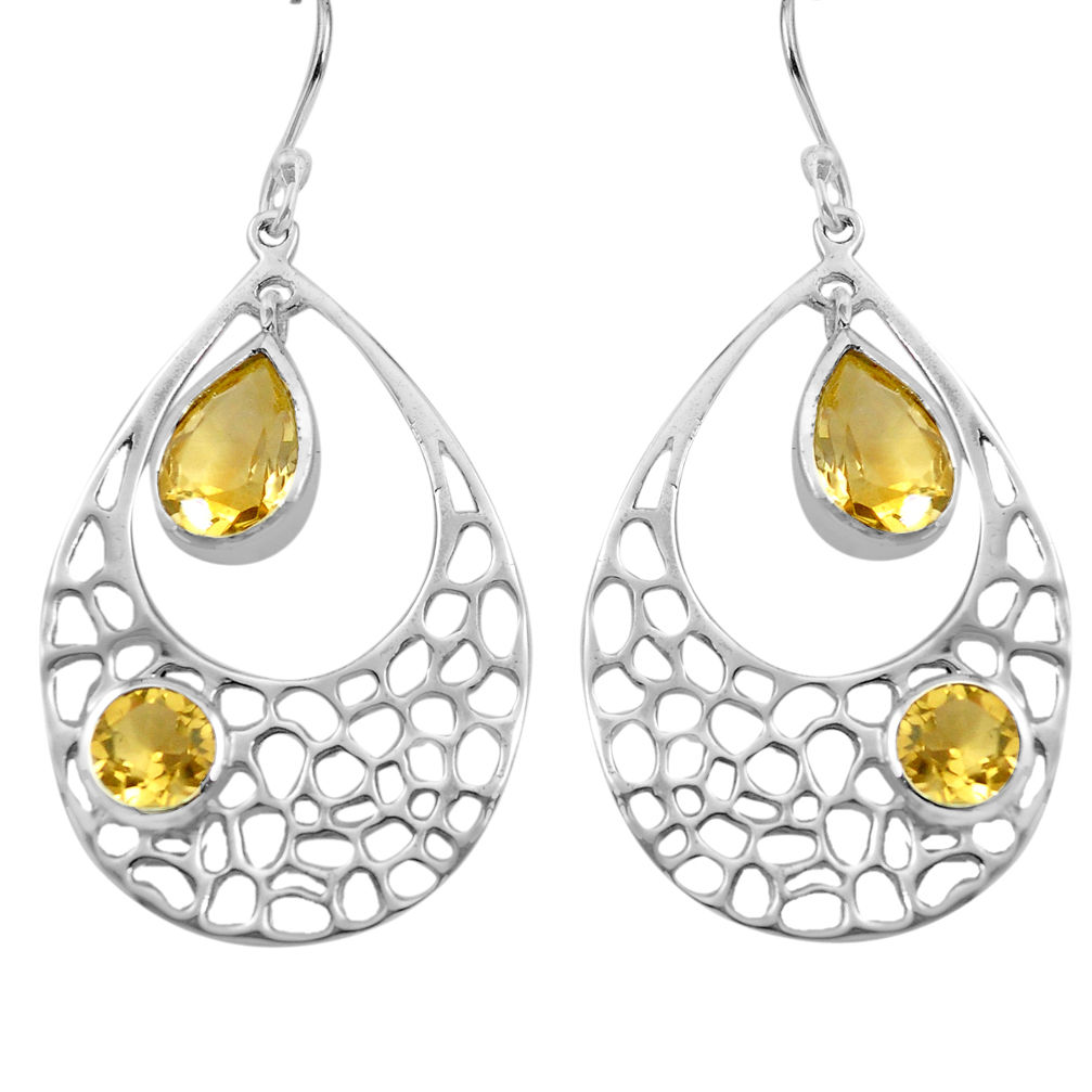 7.24cts natural yellow citrine 925 sterling silver dangle earrings p82132