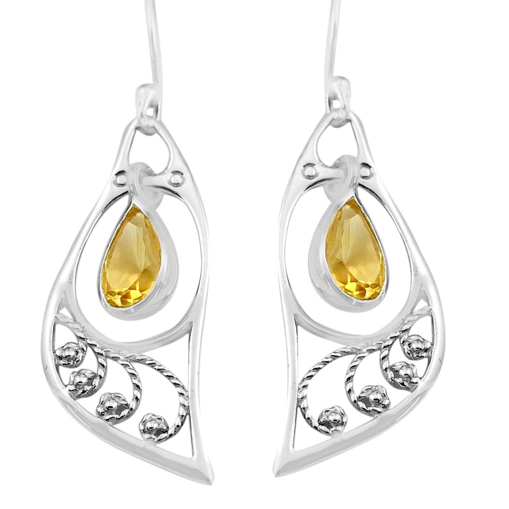 5.17cts natural yellow citrine 925 sterling silver dangle earrings p82245