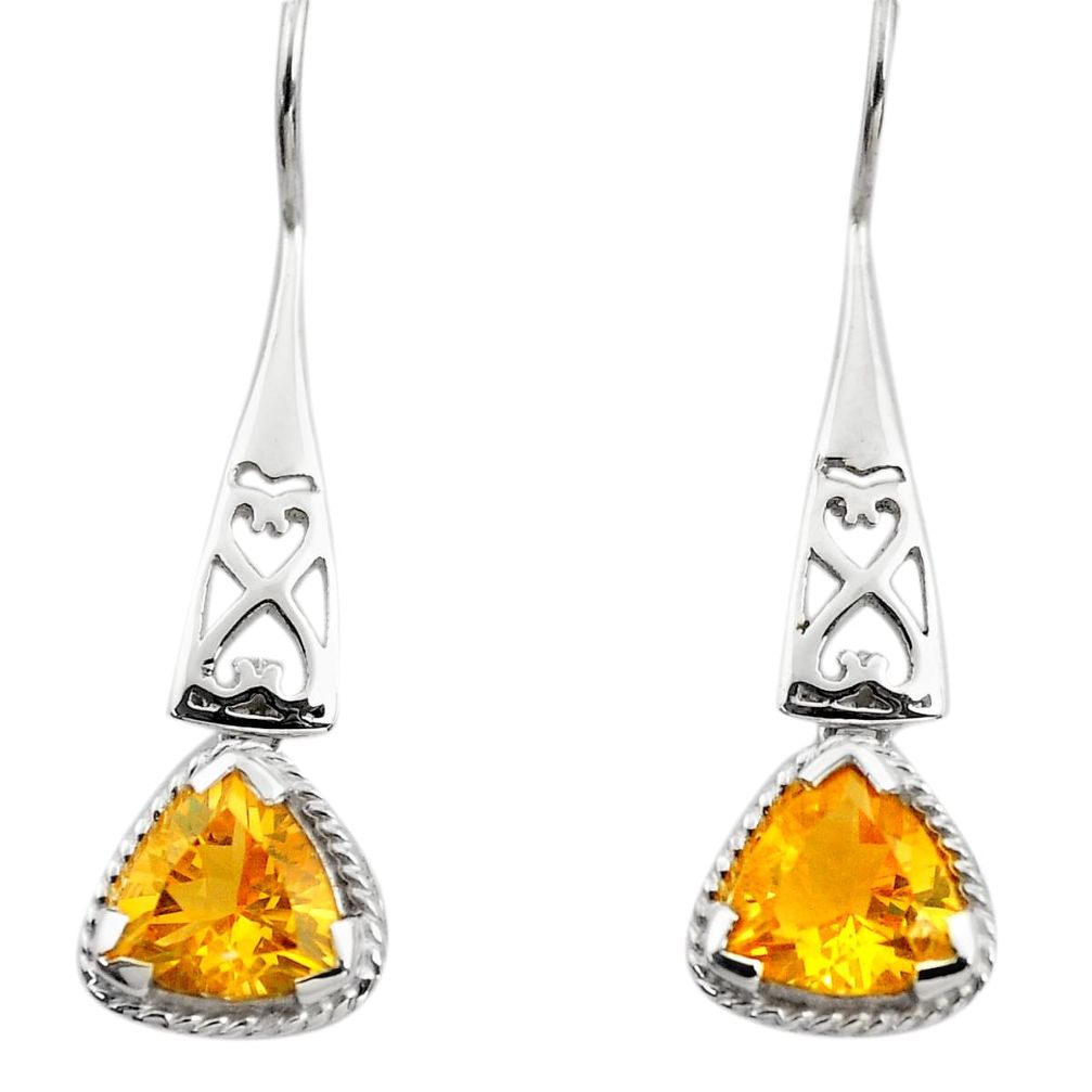 6.09cts natural yellow citrine 925 sterling silver dangle earrings p84046