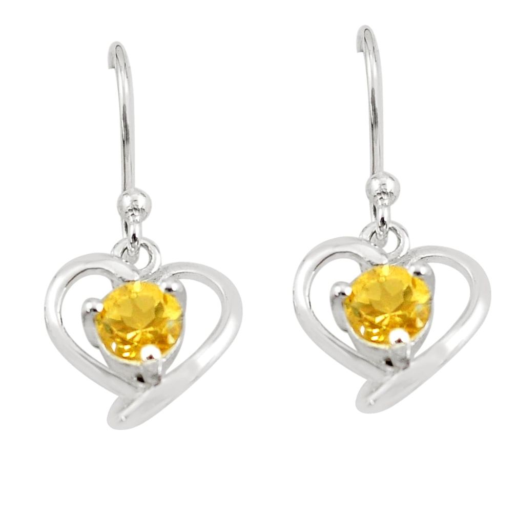 2.02cts natural yellow citrine 925 sterling silver dangle heart earrings p62439