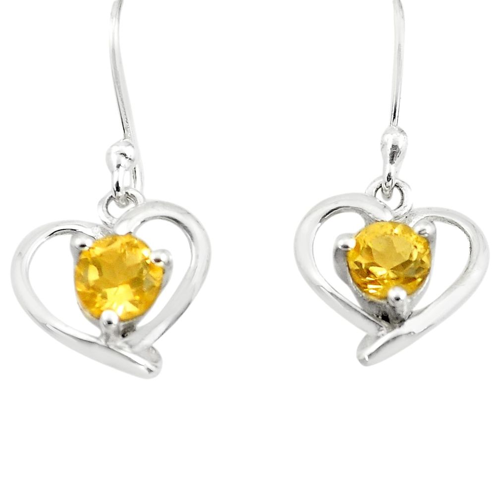 1.58cts natural yellow citrine 925 sterling silver dangle heart earrings p73514