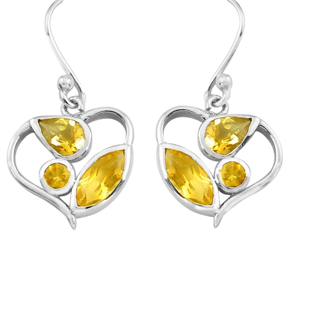 6.19cts natural yellow citrine 925 sterling silver dangle heart earrings p82256