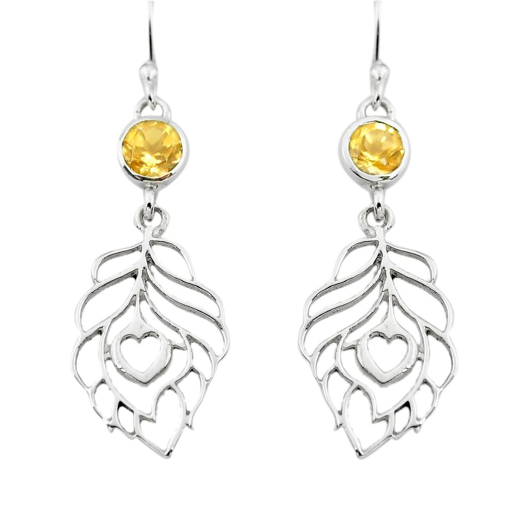1.91cts natural yellow citrine 925 sterling silver feather earrings p73625