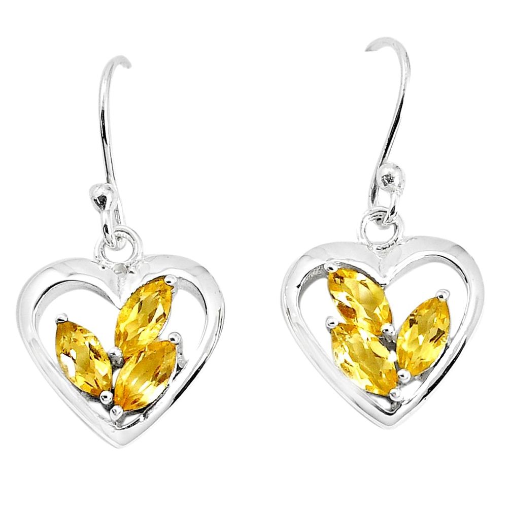 3.87cts natural yellow citrine 925 sterling silver heart love earrings p36765