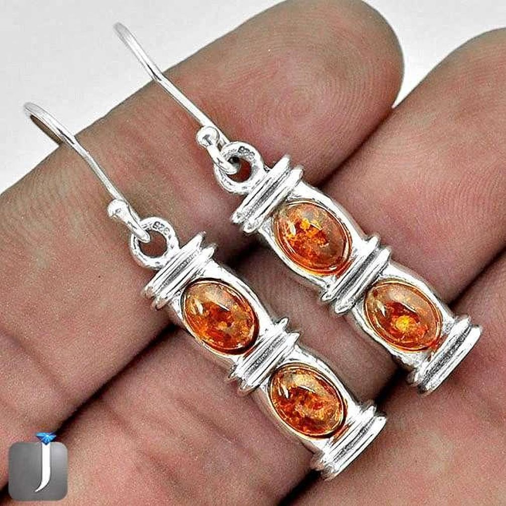 5.87cts ORANGE AUTHENTIC BALTIC AMBER 925 STERLING SILVER DANGLE EARRINGS G73491