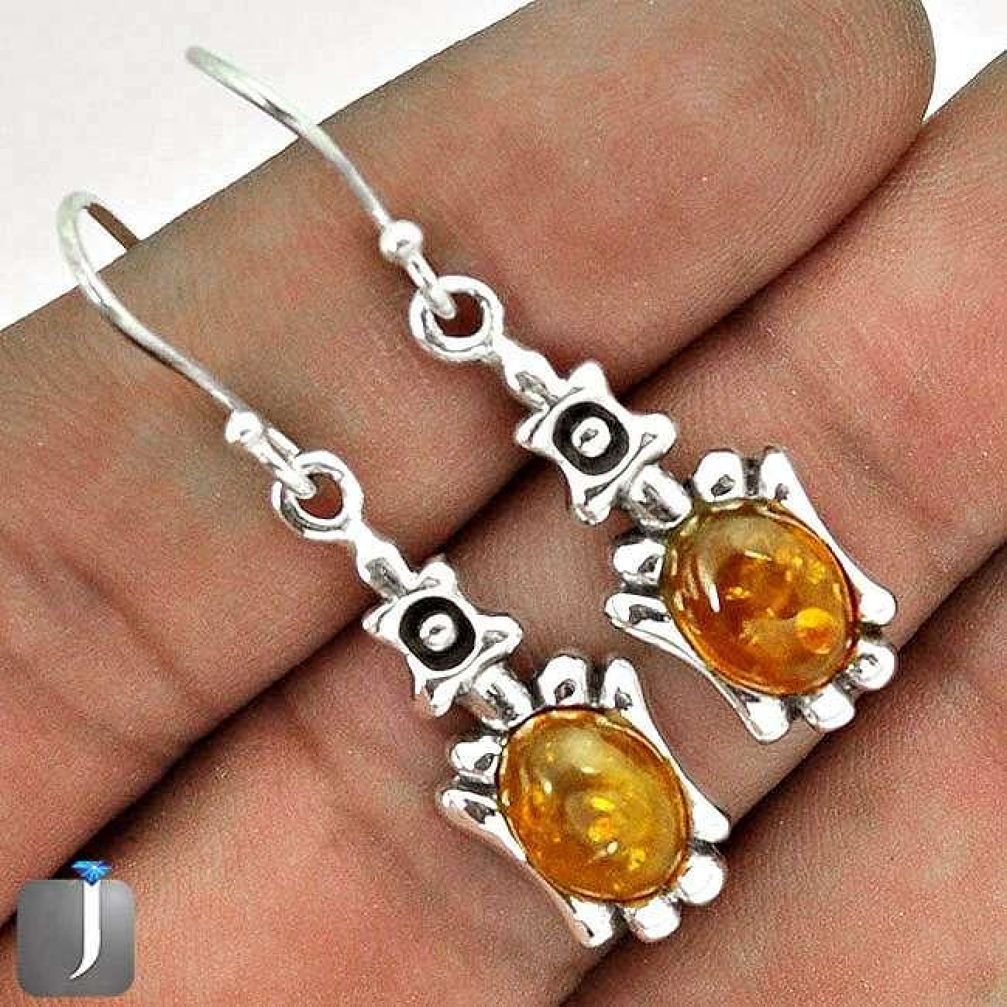 6.06cts ORANGE AUTHENTIC BALTIC AMBER 925 STERLING SILVER DANGLE EARRINGS G73497