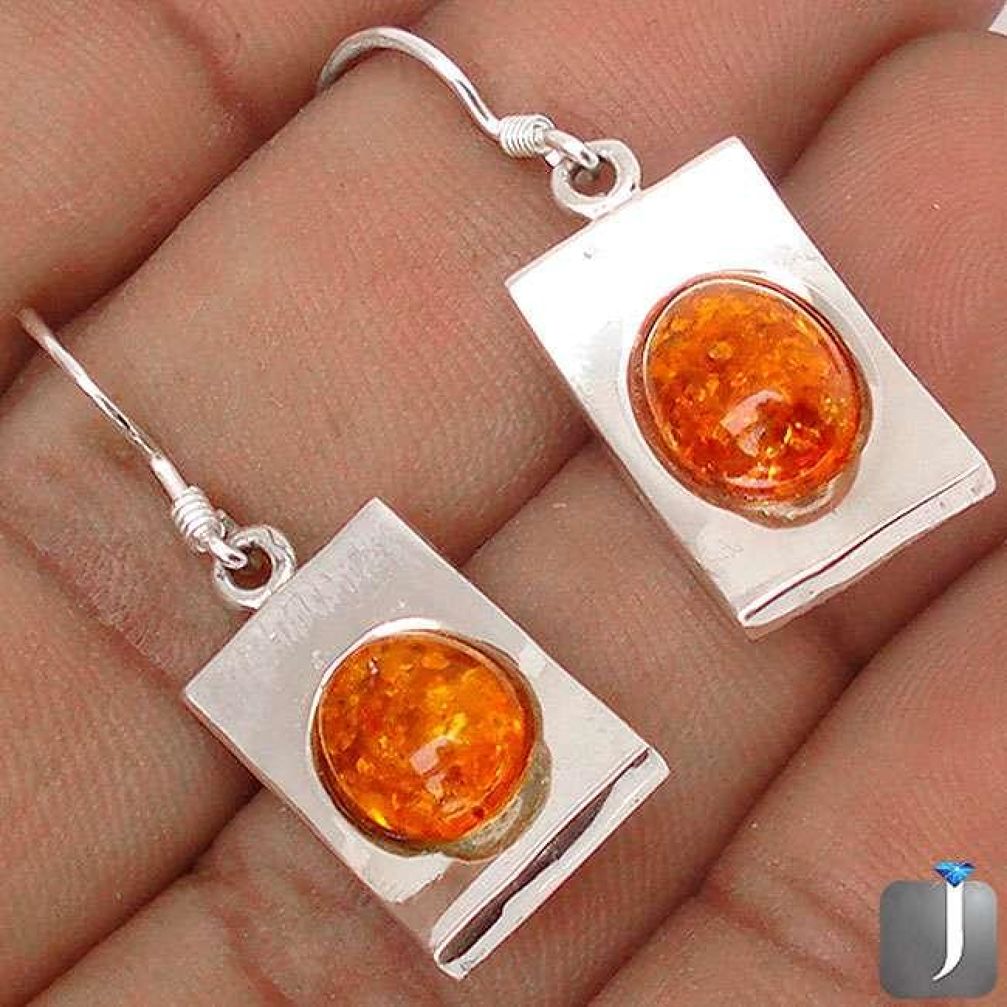 6.67cts ORANGE AUTHENTIC BALTIC AMBER 925 STERLING SILVER DANGLE EARRINGS G73498