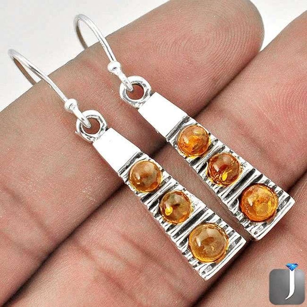 6.68cts ORANGE AUTHENTIC BALTIC AMBER 925 STERLING SILVER DANGLE EARRINGS G73500