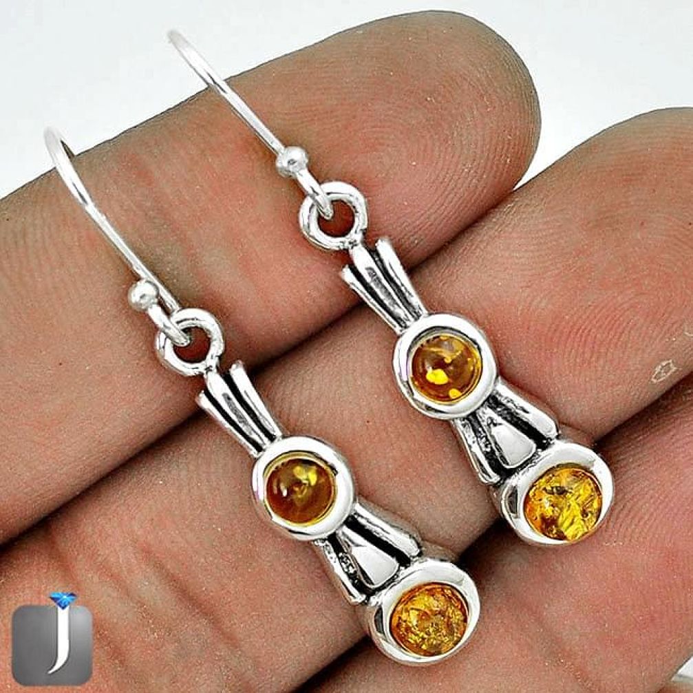 ORANGE AUTHENTIC BALTIC AMBER 925 STERLING SILVER DANGLE EARRINGS JEWELRY G37705