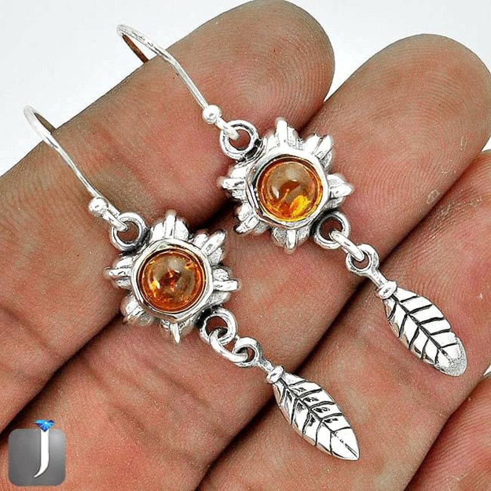 ORANGE AUTHENTIC BALTIC AMBER 925 STERLING SILVER DANGLE EARRINGS JEWELRY G37709