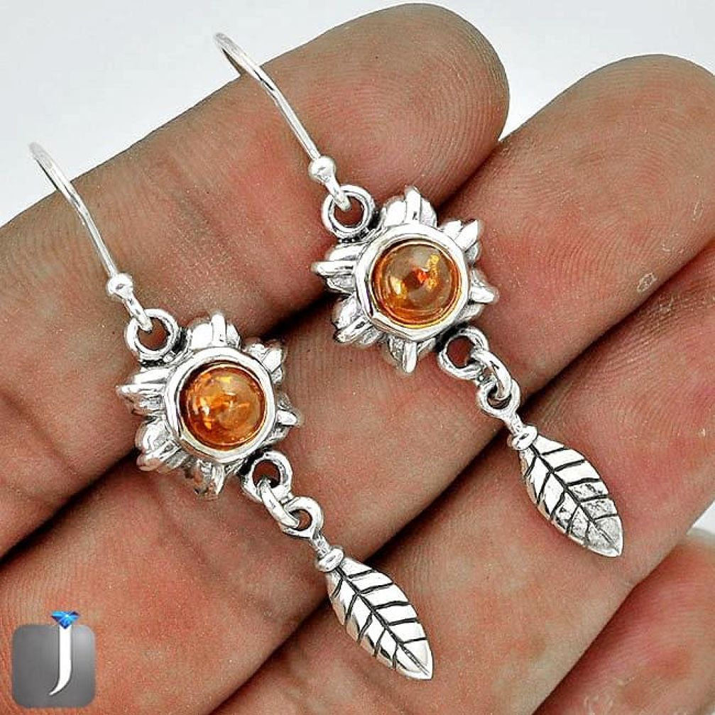 ORANGE AUTHENTIC BALTIC AMBER 925 STERLING SILVER DANGLE EARRINGS JEWELRY G37714