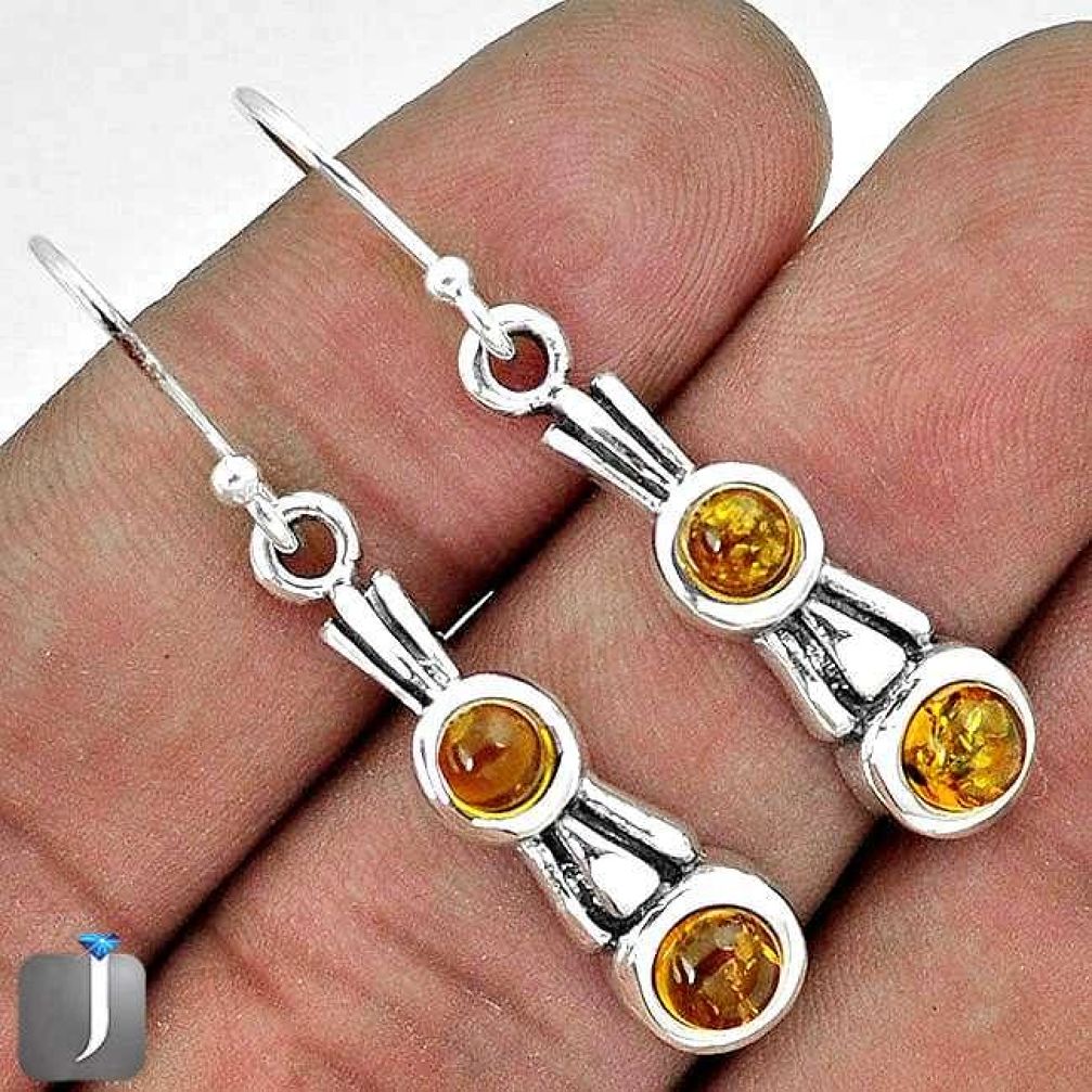 ORANGE AUTHENTIC BALTIC AMBER 925 STERLING SILVER DANGLE EARRINGS JEWELRY G73483