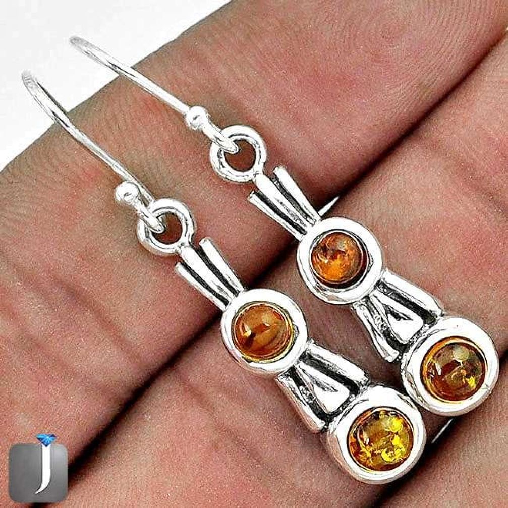 ORANGE AUTHENTIC BALTIC AMBER 925 STERLING SILVER DANGLE EARRINGS JEWELRY G73484