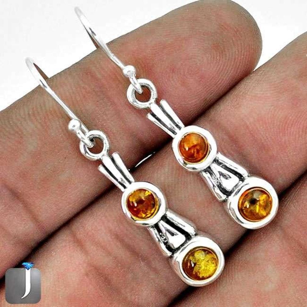 ORANGE AUTHENTIC BALTIC AMBER 925 STERLING SILVER DANGLE EARRINGS JEWELRY G73485