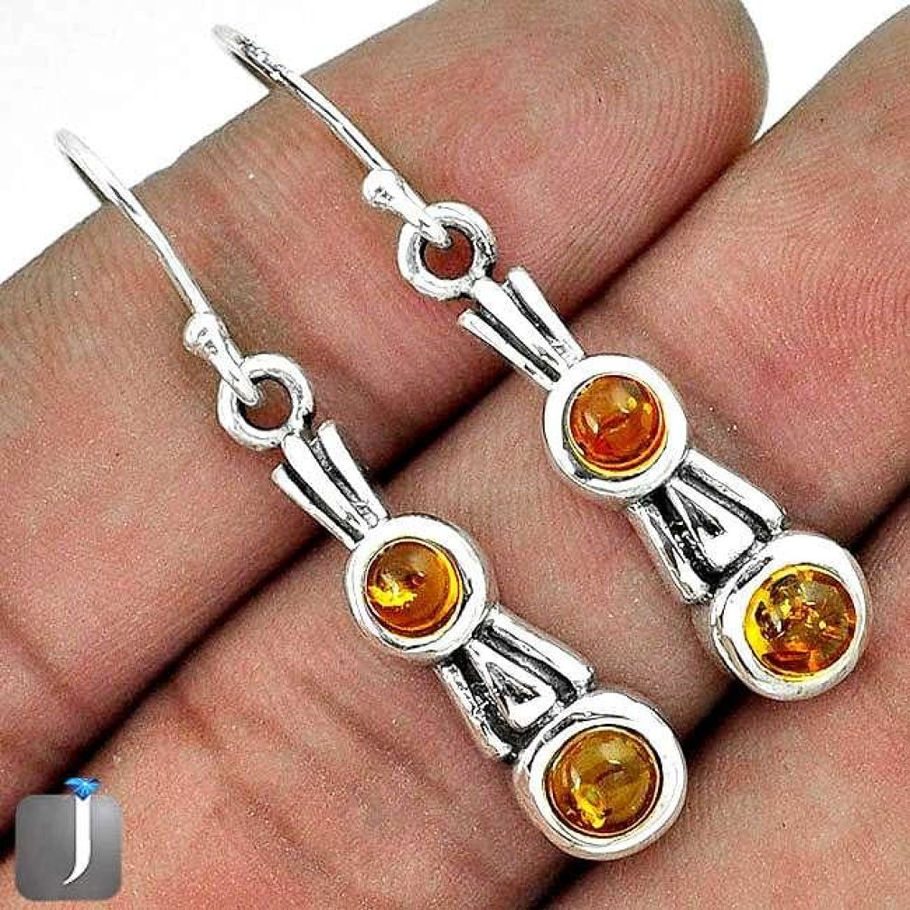 ORANGE AUTHENTIC BALTIC AMBER 925 STERLING SILVER DANGLE EARRINGS JEWELRY G73489