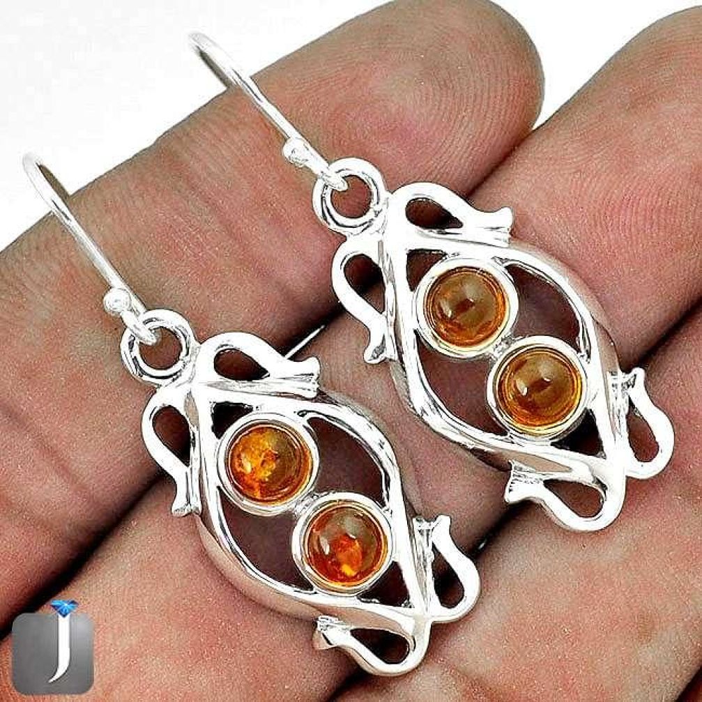 ORANGE AUTHENTIC BALTIC AMBER 925 STERLING SILVER DANGLE EARRINGS JEWELRY G73492