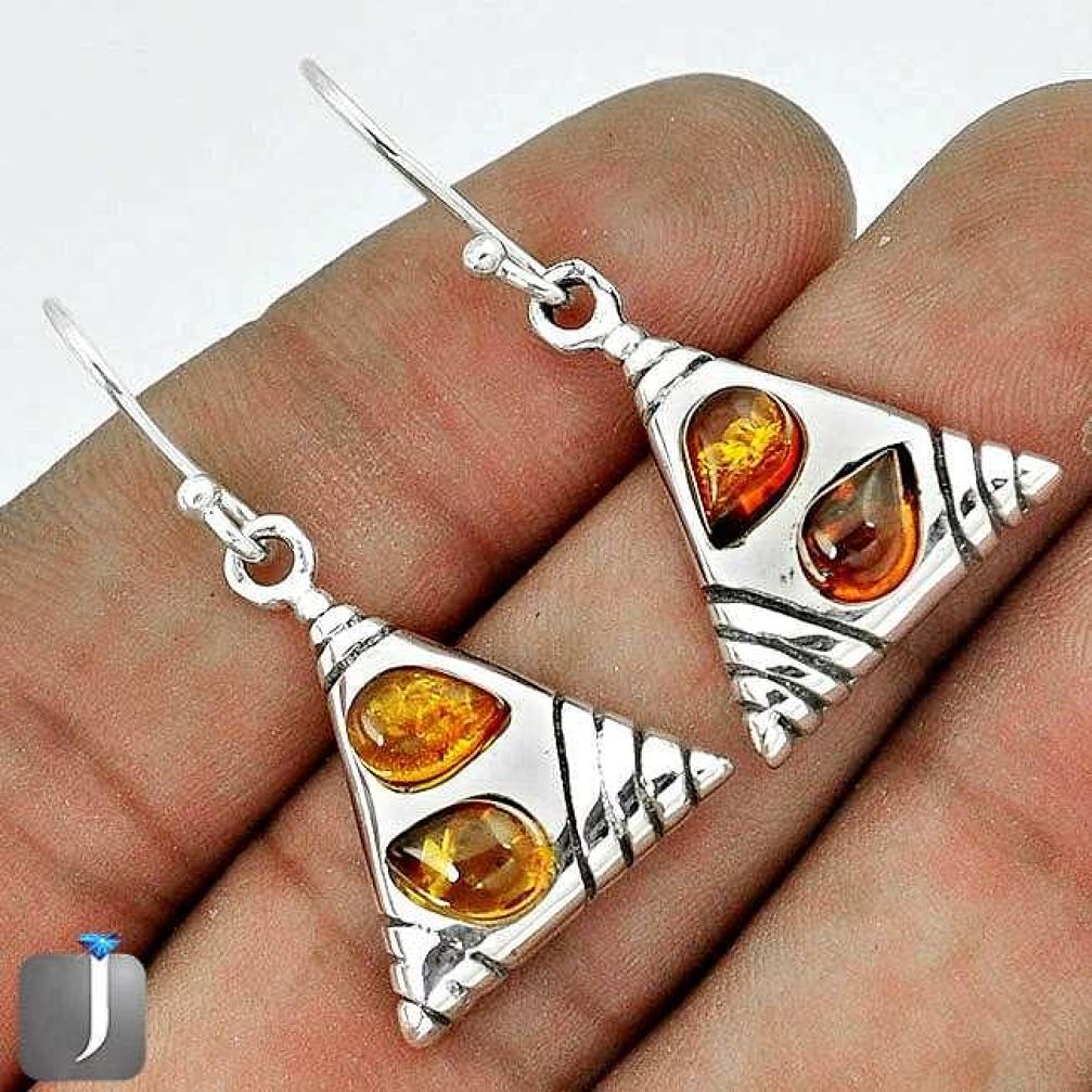 ORANGE AUTHENTIC BALTIC AMBER 925 STERLING SILVER DANGLE EARRINGS JEWELRY G73494