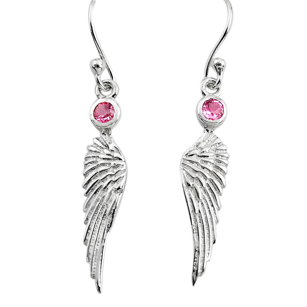 0.59cts pink kunzite (lab) 925 silver dangle feather charm earrings p82411