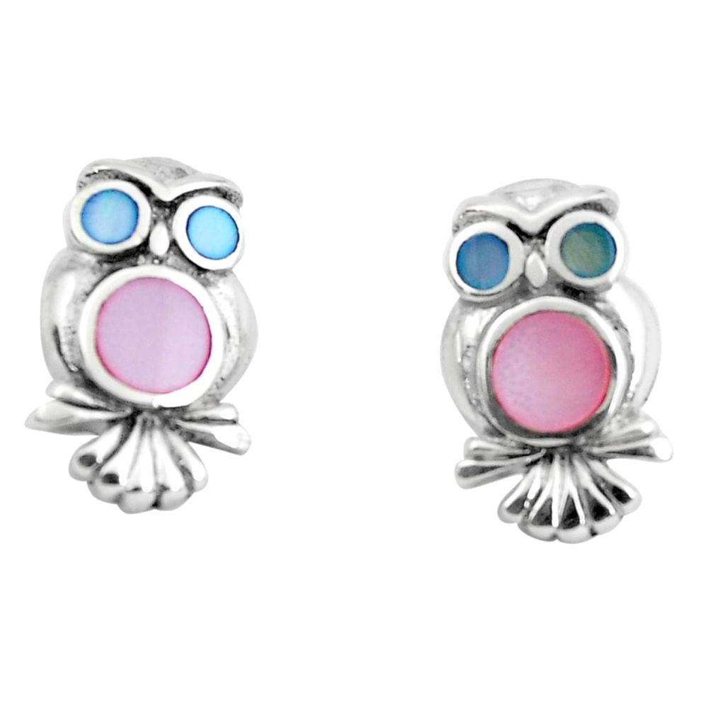 4.02gms pink pearl enamel 925 sterling silver owl earrings jewelry c2550